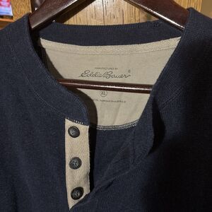 Mens Eddie Bauer Long Sleeve Henley Shirt Size XL DARK BLUE